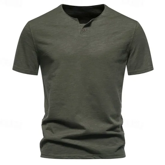 Clearance OUKU Men's Button T Shirt T Shirt Tee Short Sleeve Shirt Short Sleeve Crew Neck Spring & Summer Plain Fashion Designer Basic Buttons Vacation Street Going out Wine Black White Top Tee for Men