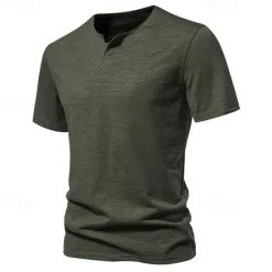 Clearance OUKU Men's Button T Shirt T Shirt Tee Short Sleeve Shirt Short Sleeve Crew Neck Spring & Summer Plain Fashion Designer Basic Buttons Vacation Street Going out Wine Black White Top Tee for Men