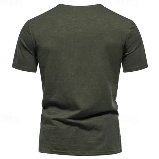 Clearance OUKU Men's Button T Shirt T Shirt Tee Short Sleeve Shirt Short Sleeve Crew Neck Spring & Summer Plain Fashion Designer Basic Buttons Vacation Street Going out Wine Black White Top Tee for Men