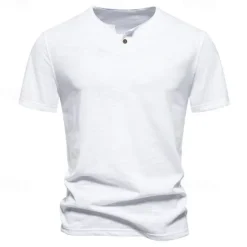 Clearance OUKU Men's Button T Shirt T Shirt Tee Short Sleeve Shirt Short Sleeve Crew Neck Spring & Summer Plain Fashion Designer Basic Buttons Vacation Street Going out Wine Black White Top Tee for Men