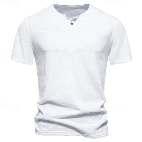 Clearance OUKU Men's Button T Shirt T Shirt Tee Short Sleeve Shirt Short Sleeve Crew Neck Spring & Summer Plain Fashion Designer Basic Buttons Vacation Street Going out Wine Black White Top Tee for Men