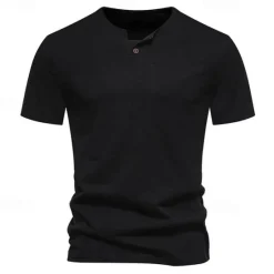 Clearance OUKU Men's Button T Shirt T Shirt Tee Short Sleeve Shirt Short Sleeve Crew Neck Spring & Summer Plain Fashion Designer Basic Buttons Vacation Street Going out Wine Black White Top Tee for Men
