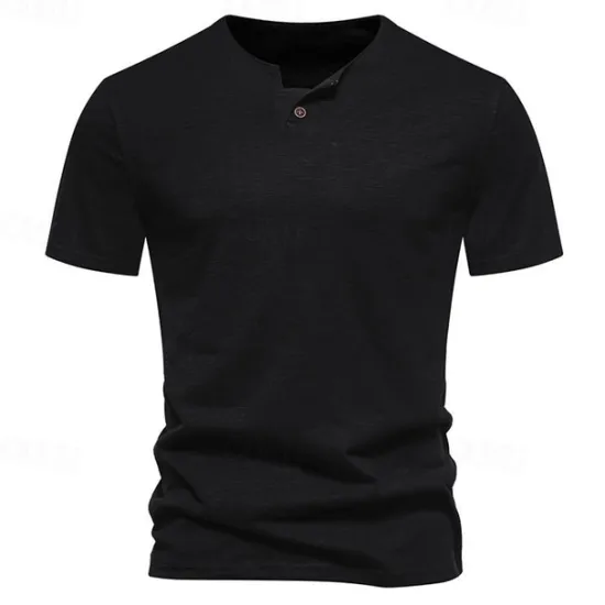 Clearance OUKU Men's Button T Shirt T Shirt Tee Short Sleeve Shirt Short Sleeve Crew Neck Spring & Summer Plain Fashion Designer Basic Buttons Vacation Street Going out Wine Black White Top Tee for Men