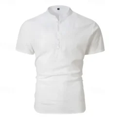 New OUKU Men's Button T Shirt T Shirt Henley Shirt Tee Short Sleeve Henley Summer Spring Plain Fashion Designer Basic Buttons Vacation Street Going out Apricot Black White Top Tee for Men
