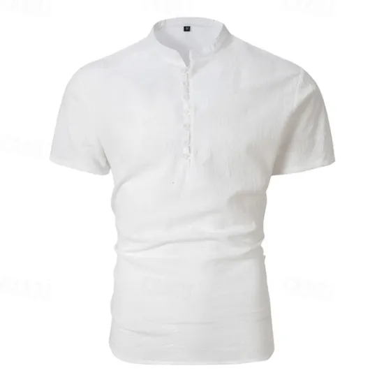 New OUKU Men's Button T Shirt T Shirt Henley Shirt Tee Short Sleeve Henley Summer Spring Plain Fashion Designer Basic Buttons Vacation Street Going out Apricot Black White Top Tee for Men
