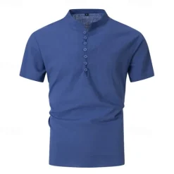 New OUKU Men's Button T Shirt T Shirt Henley Shirt Tee Short Sleeve Henley Summer Spring Plain Fashion Designer Basic Buttons Vacation Street Going out Apricot Black White Top Tee for Men