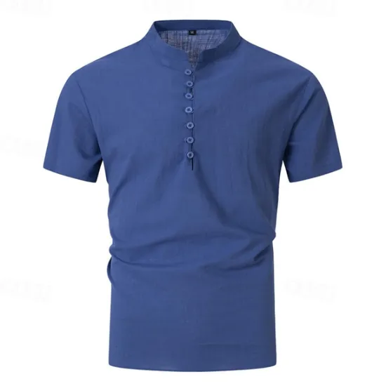 New OUKU Men's Button T Shirt T Shirt Henley Shirt Tee Short Sleeve Henley Summer Spring Plain Fashion Designer Basic Buttons Vacation Street Going out Apricot Black White Top Tee for Men