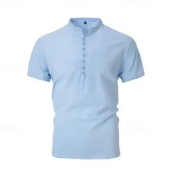 New OUKU Men's Button T Shirt T Shirt Henley Shirt Tee Short Sleeve Henley Summer Spring Plain Fashion Designer Basic Buttons Vacation Street Going out Apricot Black White Top Tee for Men