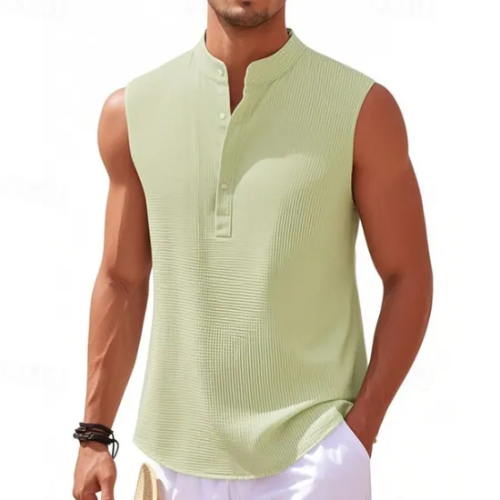 Clearance OUKU Men's Button T Shirt T Shirt Henley Shirt Tee Sleeveless Henley Summer Plain Fashion Designer Basic Buttons Vacation Street Going out Lake blue Black White Top Tee for Men