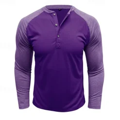 Best OUKU Men's Button T Shirt T Shirt Henley Shirt Tee Long Sleeve Henley Spring & Fall Color Block Fashion Designer Basic Patchwork Vacation Street Going out Black Dark Red Yellow Top Tee for Men