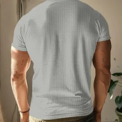 Discount OUKU Men's Button T Shirt T Shirt Henley Shirt Tee Short Sleeve V Neck Spring & Summer Plain Pit Strip Fashion Designer Basic Vacation Street Going out Wine Black White Top Tee for Men
