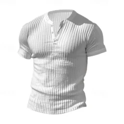 Discount OUKU Men's Button T Shirt T Shirt Henley Shirt Tee Short Sleeve V Neck Spring & Summer Plain Pit Strip Fashion Designer Basic Vacation Street Going out Wine Black White Top Tee for Men