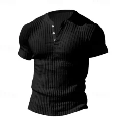 Discount OUKU Men's Button T Shirt T Shirt Henley Shirt Tee Short Sleeve V Neck Spring & Summer Plain Pit Strip Fashion Designer Basic Vacation Street Going out Wine Black White Top Tee for Men