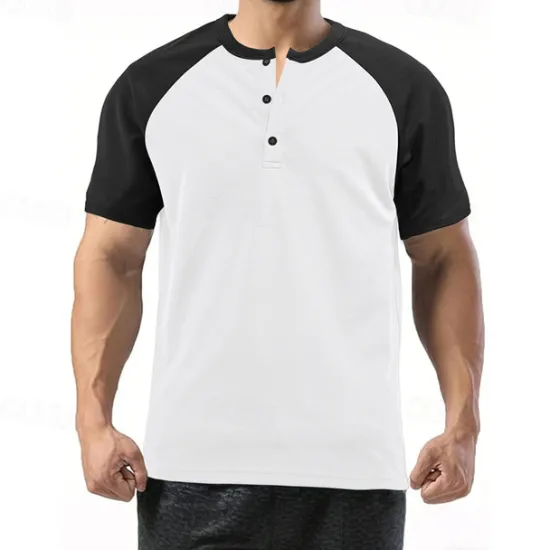 Hot OUKU Men's Button T Shirt T Shirt Henley Shirt Tee Short Sleeve Henley Summer Color Block Fashion Designer Basic Patchwork Vacation Street Going out White Wine Camel Top Tee for Men