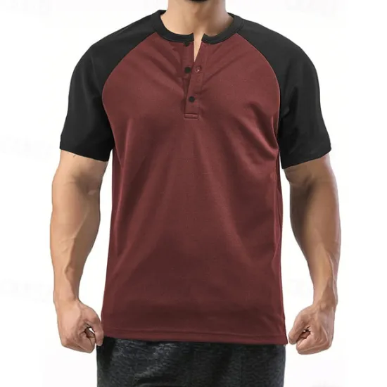 Hot OUKU Men's Button T Shirt T Shirt Henley Shirt Tee Short Sleeve Henley Summer Color Block Fashion Designer Basic Patchwork Vacation Street Going out White Wine Camel Top Tee for Men