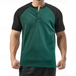 Hot OUKU Men's Button T Shirt T Shirt Henley Shirt Tee Short Sleeve Henley Summer Color Block Fashion Designer Basic Patchwork Vacation Street Going out White Wine Camel Top Tee for Men