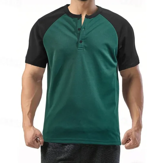 Hot OUKU Men's Button T Shirt T Shirt Henley Shirt Tee Short Sleeve Henley Summer Color Block Fashion Designer Basic Patchwork Vacation Street Going out White Wine Camel Top Tee for Men