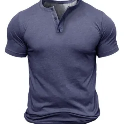 Discount OUKU Men's Button T Shirt T Shirt Henley Shirt Tee Short Sleeve Henley Summer Solid Color Designer Basic Classic Button-Down Outdoor Daily Sports Black Army Green Blue Top Tee for Men