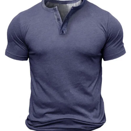 Discount OUKU Men's Button T Shirt T Shirt Henley Shirt Tee Short Sleeve Henley Summer Solid Color Designer Basic Classic Button-Down Outdoor Daily Sports Black Army Green Blue Top Tee for Men