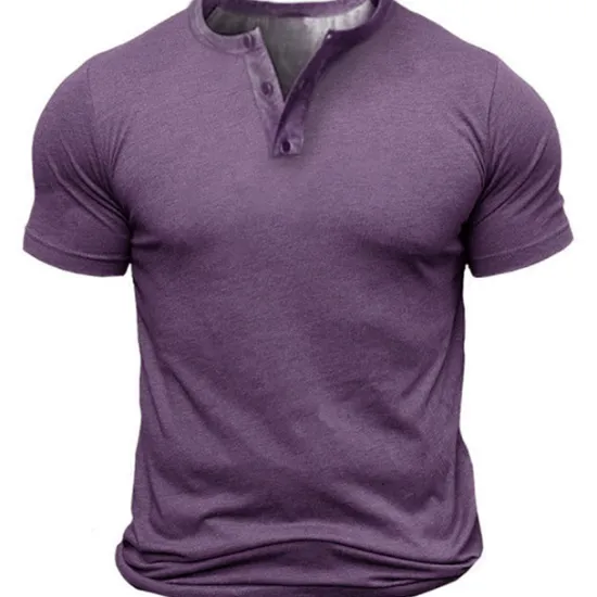 Discount OUKU Men's Button T Shirt T Shirt Henley Shirt Tee Short Sleeve Henley Summer Solid Color Designer Basic Classic Button-Down Outdoor Daily Sports Black Army Green Blue Top Tee for Men