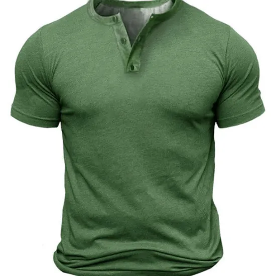 Discount OUKU Men's Button T Shirt T Shirt Henley Shirt Tee Short Sleeve Henley Summer Solid Color Designer Basic Classic Button-Down Outdoor Daily Sports Black Army Green Blue Top Tee for Men