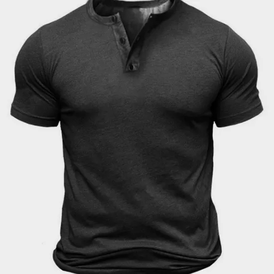 Discount OUKU Men's Button T Shirt T Shirt Henley Shirt Tee Short Sleeve Henley Summer Solid Color Designer Basic Classic Button-Down Outdoor Daily Sports Black Army Green Blue Top Tee for Men