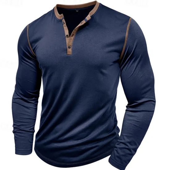 Online OUKU Men's Button T Shirt T Shirt Henley Shirt Tee Long Sleeve Henley Spring & Fall Patchwork Fashion Designer Basic Patchwork Vacation Street Going out Wine Black White Top Tee for Men