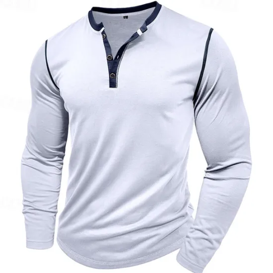 Online OUKU Men's Button T Shirt T Shirt Henley Shirt Tee Long Sleeve Henley Spring & Fall Patchwork Fashion Designer Basic Patchwork Vacation Street Going out Wine Black White Top Tee for Men