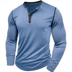 Online OUKU Men's Button T Shirt T Shirt Henley Shirt Tee Long Sleeve Henley Spring & Fall Patchwork Fashion Designer Basic Patchwork Vacation Street Going out Wine Black White Top Tee for Men