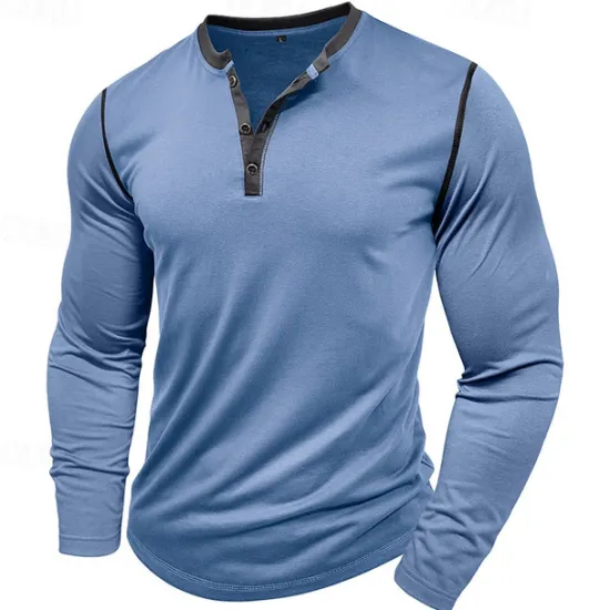 Online OUKU Men's Button T Shirt T Shirt Henley Shirt Tee Long Sleeve Henley Spring & Fall Patchwork Fashion Designer Basic Patchwork Vacation Street Going out Wine Black White Top Tee for Men