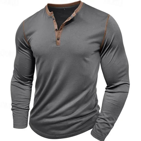 Online OUKU Men's Button T Shirt T Shirt Henley Shirt Tee Long Sleeve Henley Spring & Fall Patchwork Fashion Designer Basic Patchwork Vacation Street Going out Wine Black White Top Tee for Men
