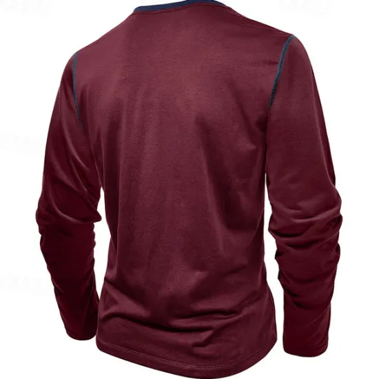 Online OUKU Men's Button T Shirt T Shirt Henley Shirt Tee Long Sleeve Henley Spring & Fall Patchwork Fashion Designer Basic Patchwork Vacation Street Going out Wine Black White Top Tee for Men