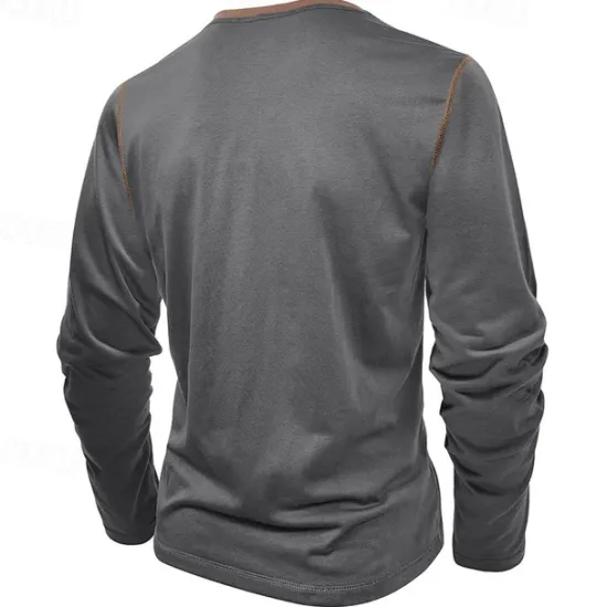 Online OUKU Men's Button T Shirt T Shirt Henley Shirt Tee Long Sleeve Henley Spring & Fall Patchwork Fashion Designer Basic Patchwork Vacation Street Going out Wine Black White Top Tee for Men