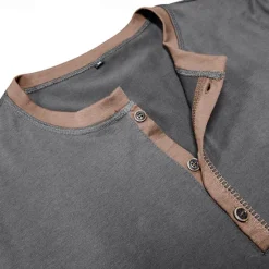 Online OUKU Men's Button T Shirt T Shirt Henley Shirt Tee Long Sleeve Henley Spring & Fall Patchwork Fashion Designer Basic Patchwork Vacation Street Going out Wine Black White Top Tee for Men