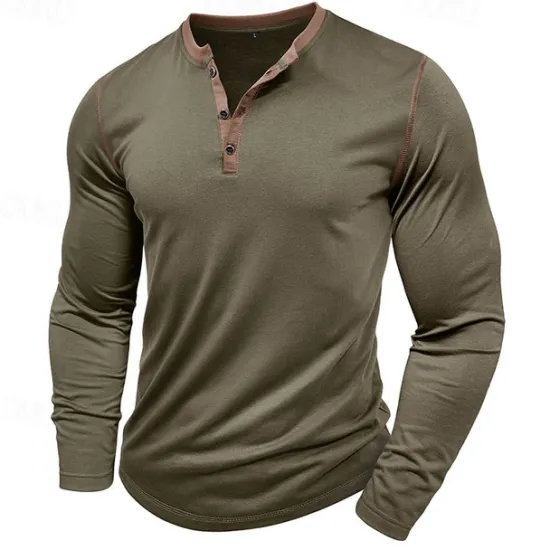 Online OUKU Men's Button T Shirt T Shirt Henley Shirt Tee Long Sleeve Henley Spring & Fall Patchwork Fashion Designer Basic Patchwork Vacation Street Going out Wine Black White Top Tee for Men