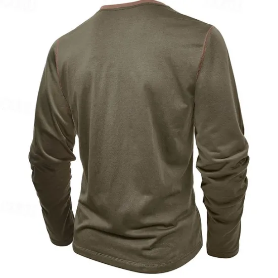 Online OUKU Men's Button T Shirt T Shirt Henley Shirt Tee Long Sleeve Henley Spring & Fall Patchwork Fashion Designer Basic Patchwork Vacation Street Going out Wine Black White Top Tee for Men