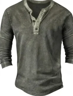 Clearance OUKU Men's Button T Shirt T Shirt Henley Shirt Tee Top Long Sleeve Henley Spring & Fall Color Block Fashion Designer Basic Vacation Street Going out Navy Blue Green Coffee Top Tee for Men