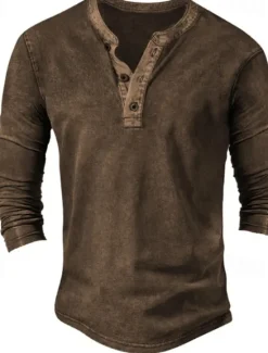 Clearance OUKU Men's Button T Shirt T Shirt Henley Shirt Tee Top Long Sleeve Henley Spring & Fall Color Block Fashion Designer Basic Vacation Street Going out Navy Blue Green Coffee Top Tee for Men