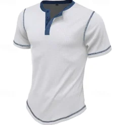 Online OUKU Men's Button T Shirt T Shirt Waffle Henley Shirt Henley Shirt Short Sleeve Henley Spring & Summer Color Block Fashion Designer Basic Patchwork Vacation Street Going out Black White Royal Blue Top Tee