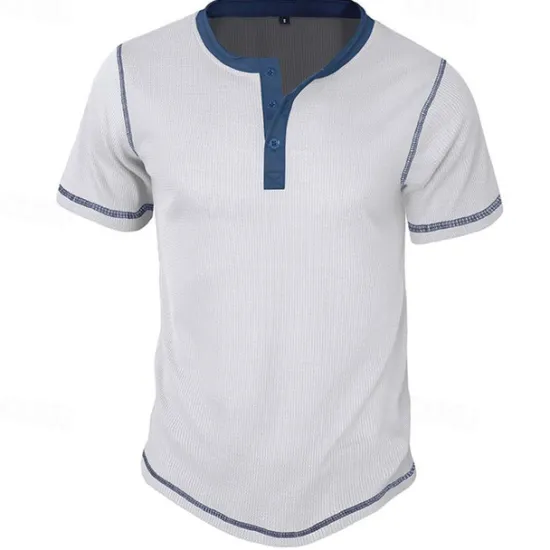 Online OUKU Men's Button T Shirt T Shirt Waffle Henley Shirt Henley Shirt Short Sleeve Henley Spring & Summer Color Block Fashion Designer Basic Patchwork Vacation Street Going out Black White Royal Blue Top Tee