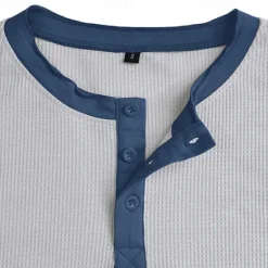 Online OUKU Men's Button T Shirt T Shirt Waffle Henley Shirt Henley Shirt Short Sleeve Henley Spring & Summer Color Block Fashion Designer Basic Patchwork Vacation Street Going out Black White Royal Blue Top Tee