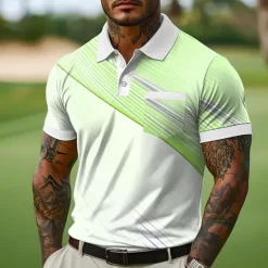 Sale OUKU Men's Button Up Polos Business Casual Lapel Short Sleeve Office Geometic Line Buttons Pocket Summer Yellow Blue Green Gray Button Up Polos