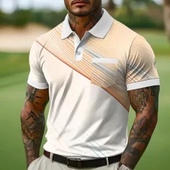Sale OUKU Men's Button Up Polos Business Casual Lapel Short Sleeve Office Geometic Line Buttons Pocket Summer Yellow Blue Green Gray Button Up Polos