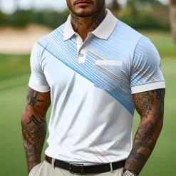 Sale OUKU Men's Button Up Polos Business Casual Lapel Short Sleeve Office Geometic Line Buttons Pocket Summer Yellow Blue Green Gray Button Up Polos