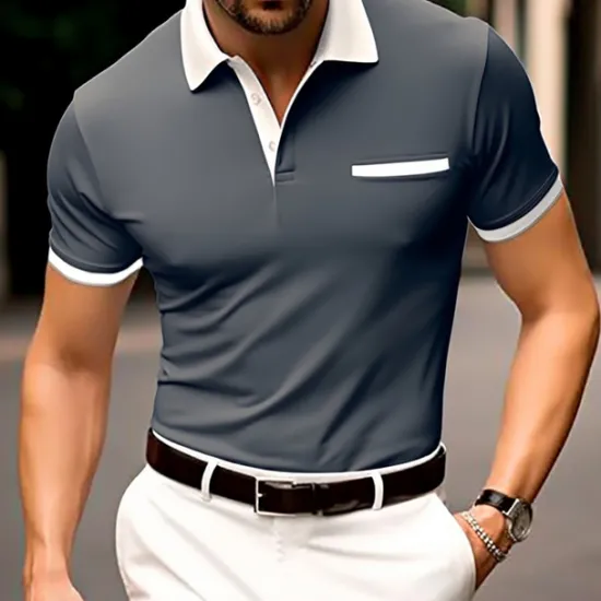 Hot OUKU Men's Button Up Polos Cotton Polo Shirt Casual Holiday Lapel Ribbed Polo Collar Short Sleeve Fashion Basic Plain Classic Summer Regular Fit Navy Black White Burgundy Sky Blue Grey Button Up Polos
