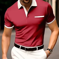 Hot OUKU Men's Button Up Polos Cotton Polo Shirt Casual Holiday Lapel Ribbed Polo Collar Short Sleeve Fashion Basic Plain Classic Summer Regular Fit Navy Black White Burgundy Sky Blue Grey Button Up Polos