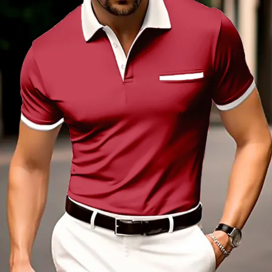 Hot OUKU Men's Button Up Polos Cotton Polo Shirt Casual Holiday Lapel Ribbed Polo Collar Short Sleeve Fashion Basic Plain Classic Summer Regular Fit Navy Black White Burgundy Sky Blue Grey Button Up Polos