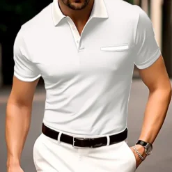 Hot OUKU Men's Button Up Polos Cotton Polo Shirt Casual Holiday Lapel Ribbed Polo Collar Short Sleeve Fashion Basic Plain Classic Summer Regular Fit Navy Black White Burgundy Sky Blue Grey Button Up Polos