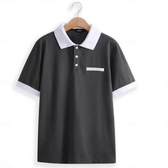 Hot OUKU Men's Button Up Polos Cotton Polo Shirt Casual Holiday Lapel Ribbed Polo Collar Short Sleeve Fashion Basic Plain Classic Summer Regular Fit Navy Black White Burgundy Sky Blue Grey Button Up Polos