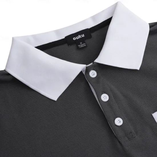 Hot OUKU Men's Button Up Polos Cotton Polo Shirt Casual Holiday Lapel Ribbed Polo Collar Short Sleeve Fashion Basic Plain Classic Summer Regular Fit Navy Black White Burgundy Sky Blue Grey Button Up Polos
